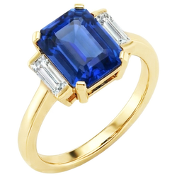 Gelbgold Smaragd Edelstein Ring Baguette Aus der Erde Abgebauter Natürlicher Diamanten 5 Karat 3 Stein
