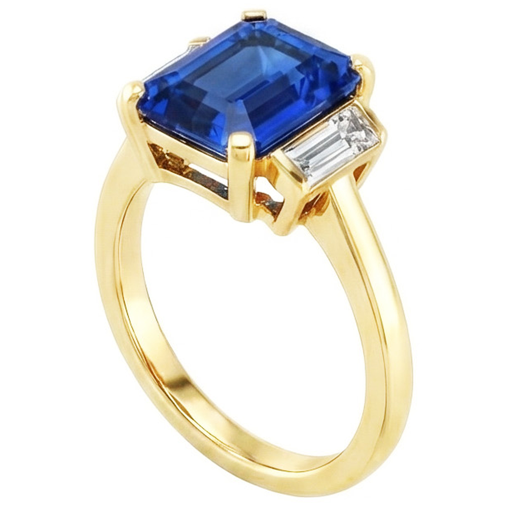 Gelbgold Smaragd Edelstein Ring Baguette Aus der Erde Abgebauter Natürlicher Diamanten 5 Karat 3 Stein