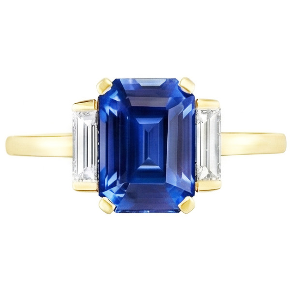 Gelbgold Smaragd Edelstein Ring Baguette Aus der Erde Abgebauter Natürlicher Diamanten 5 Karat 3 Stein