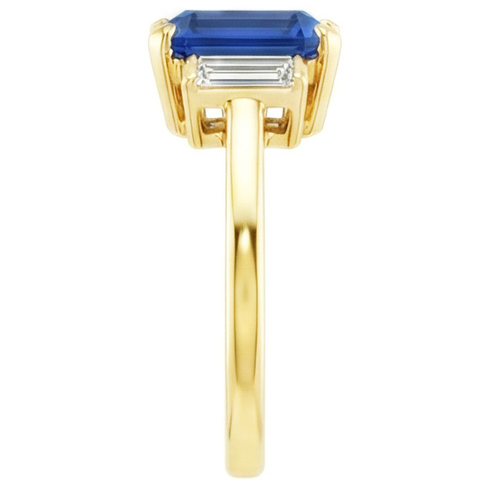 Gelbgold Smaragd Edelstein Ring Baguette Aus der Erde Abgebauter Natürlicher Diamanten 5 Karat 3 Stein
