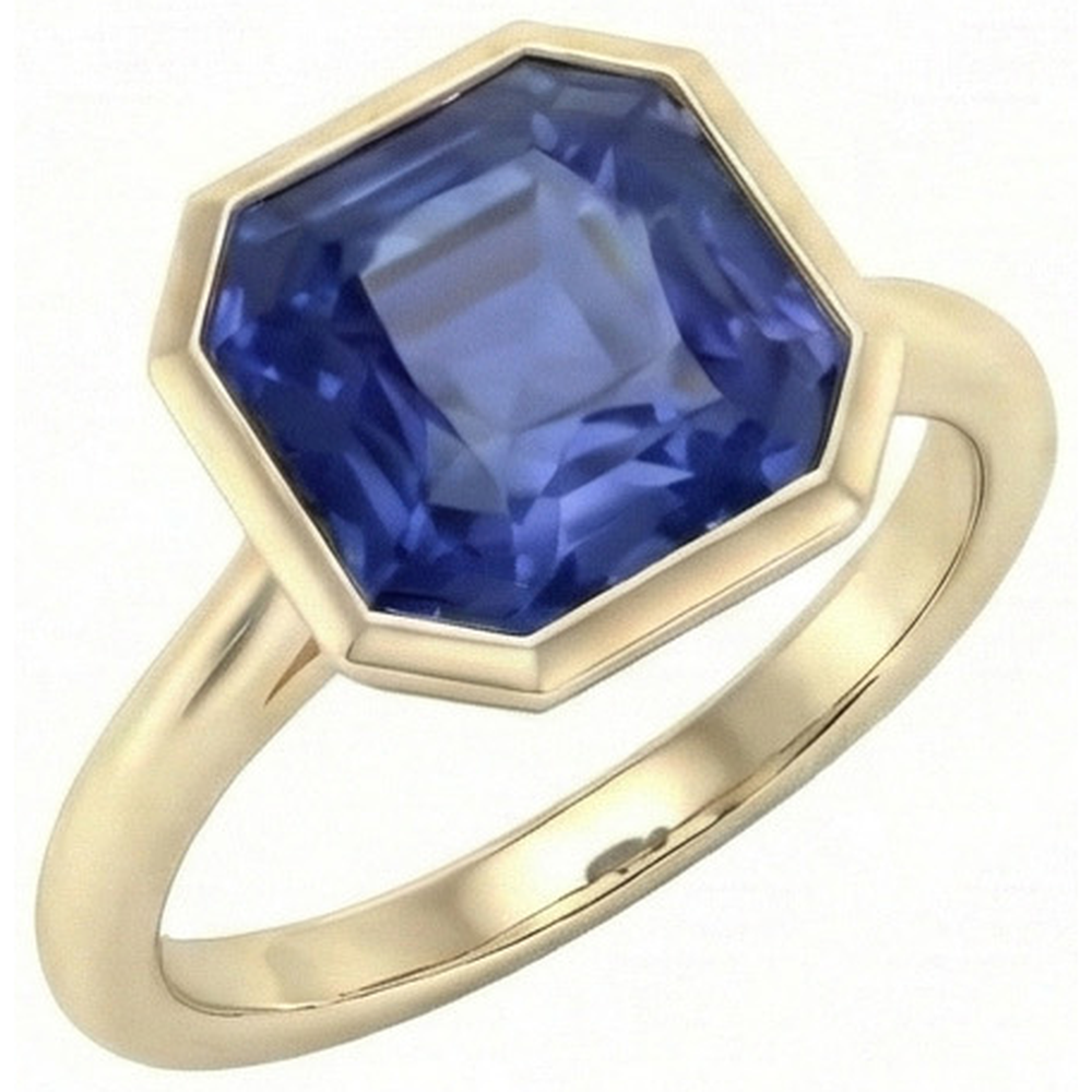Gelbgold Solitär Lünette Set Ceylon Saphir Ring 5 Karat