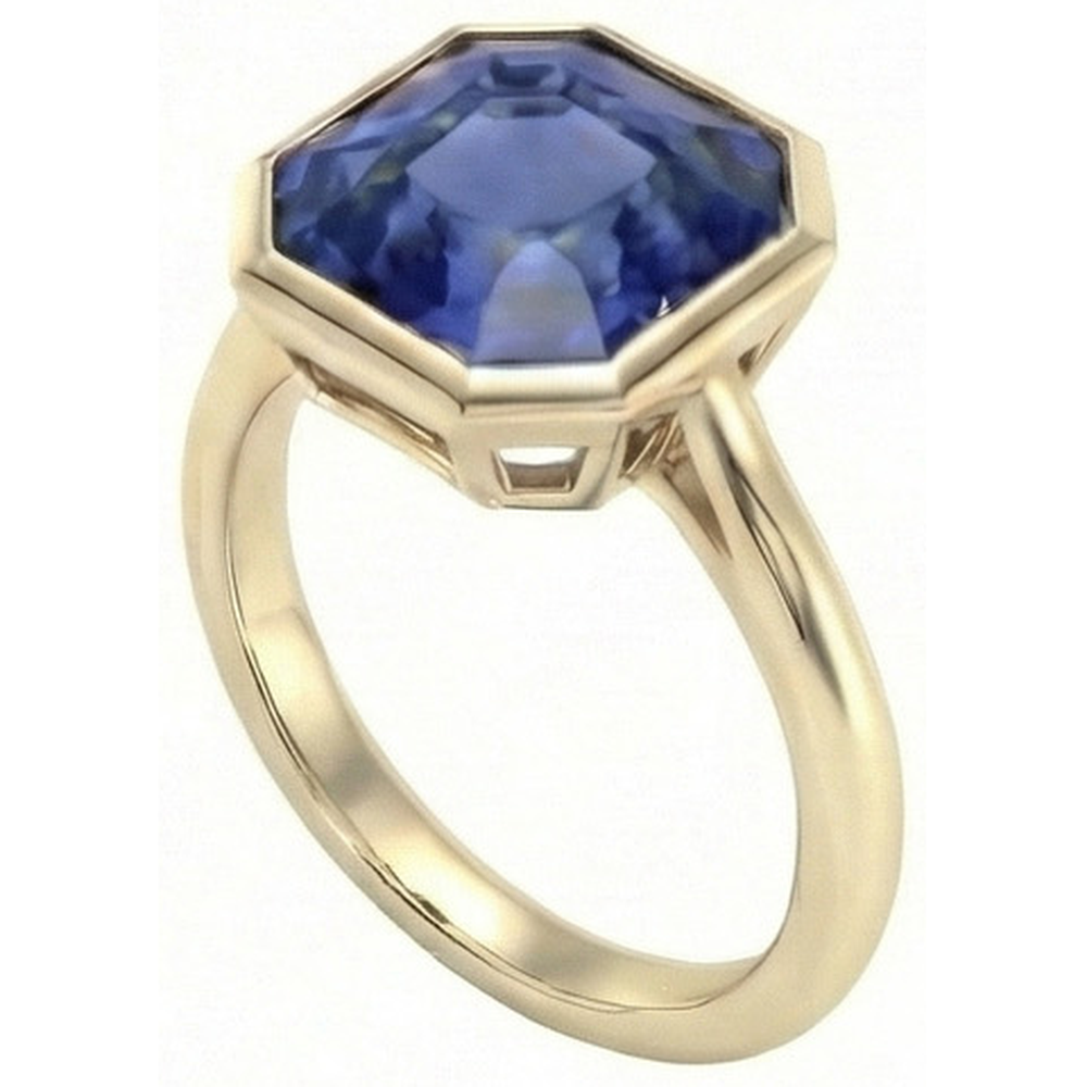 Gelbgold Solitär Lünette Set Ceylon Saphir Ring 5 Karat