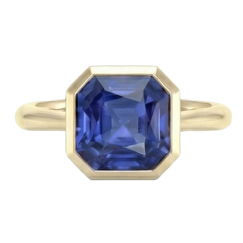 Gelbgold Solitär Lünette Set Ceylon Saphir Ring 5 Karat