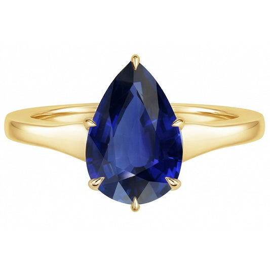 Gelbgold Solitärring Tropfenform Ceylon Saphir 2,50 Karat
