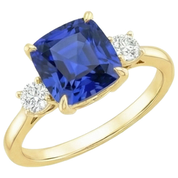 Gelbgold runder Aus der Erde Abgebauter Natürlicher Diamant & Kissen blauer Saphir Ring 2,75 Karat Neu