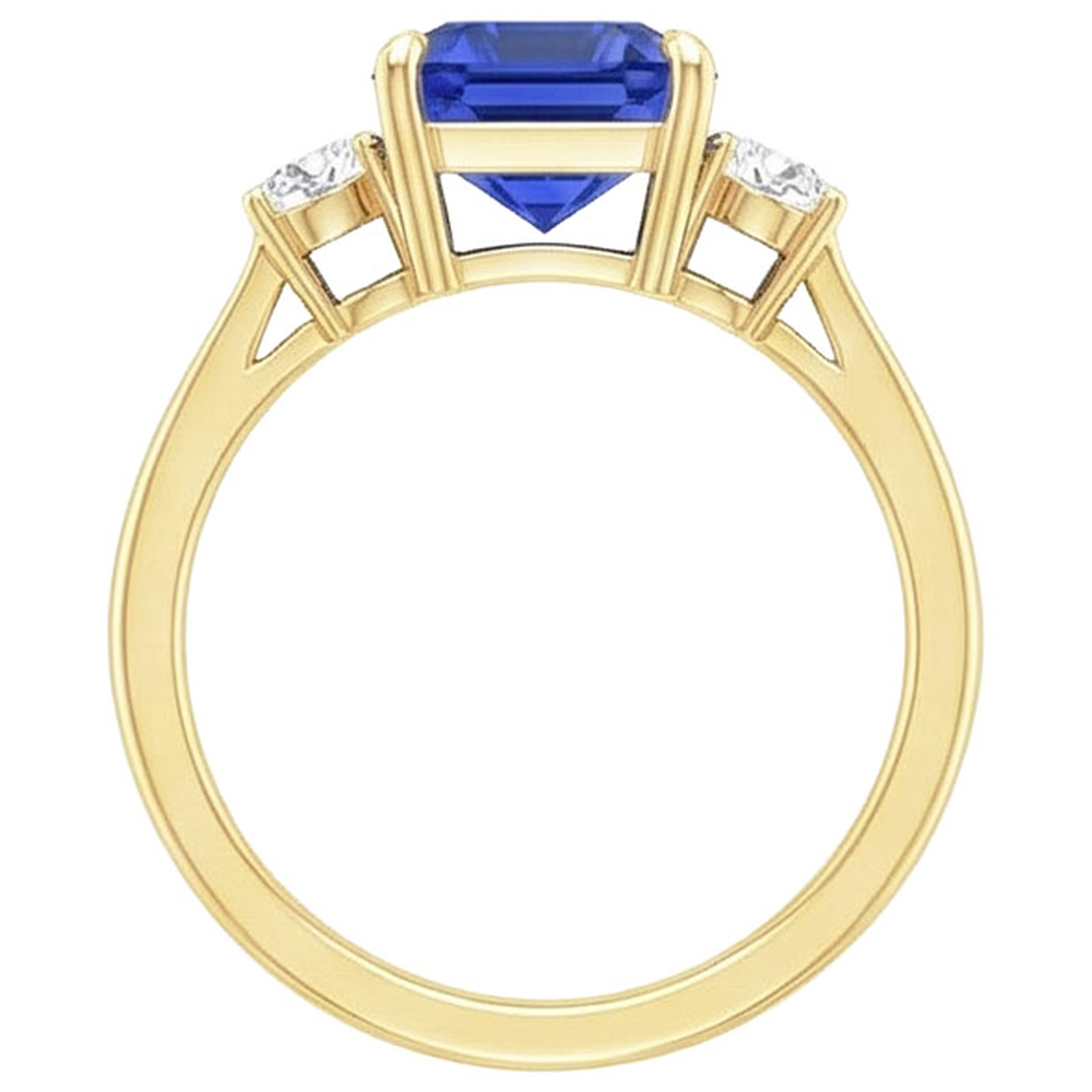 Gelbgold runder Aus der Erde Abgebauter Natürlicher Diamant & Kissen blauer Saphir Ring 2,75 Karat Neu