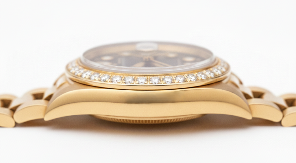 Gelbgold Präsidentenstil Rolex Date Just Uhr, Lünette, Diamant-Zifferblatt, Schwarz