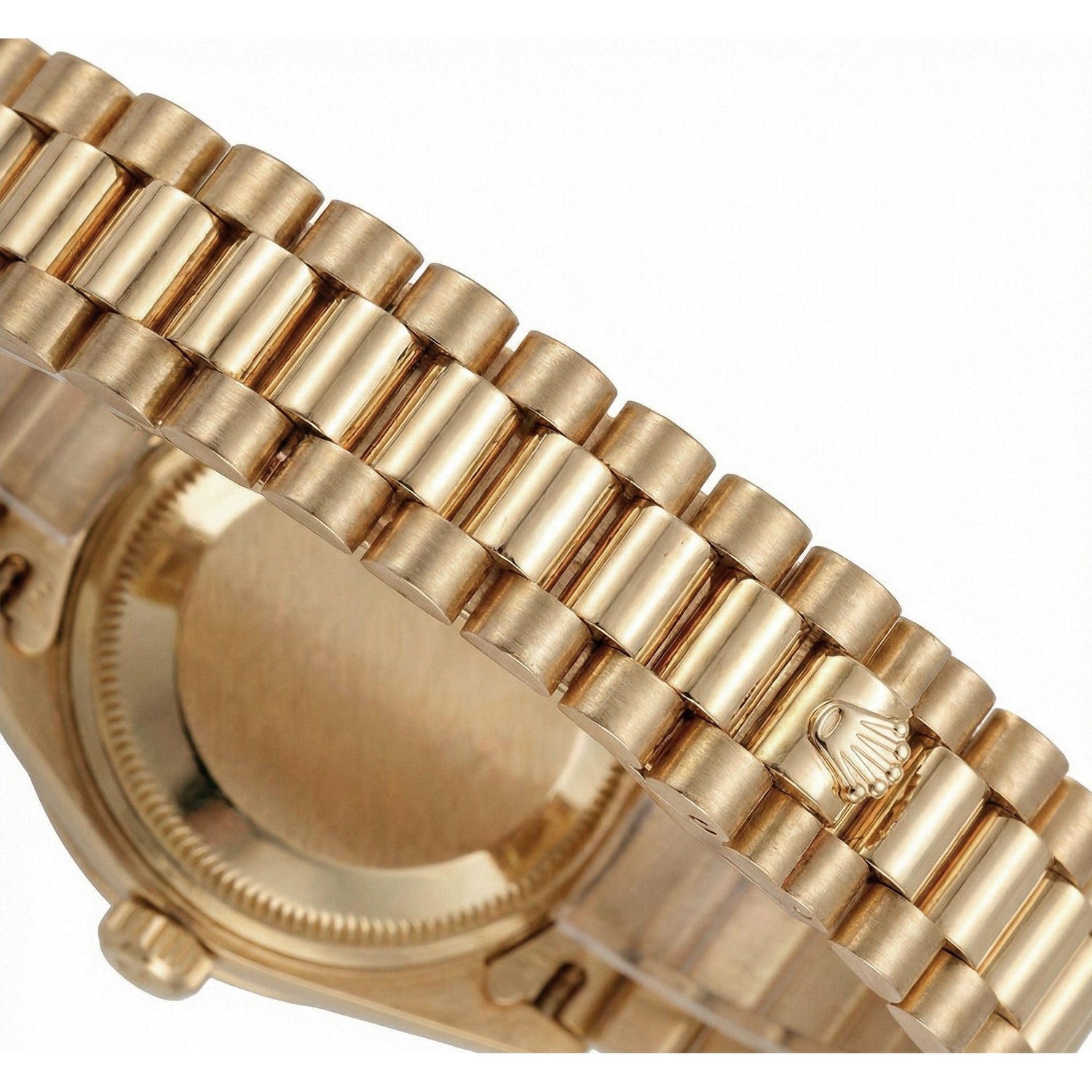 Gelbgold Rolex Datejust Präsidentenstil Uhr mit Diamantlünette und arabischem Zifferblatt