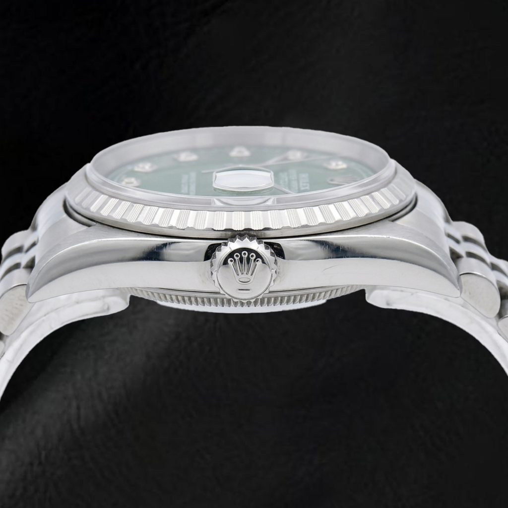 Rolex Datejust 16220 36 mm Uhr aus Edelstahl mit grünem Diamantzifferblatt