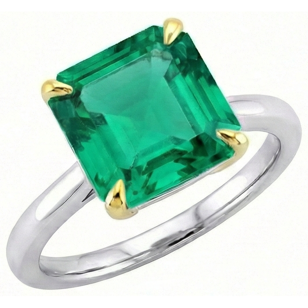 Farbstein-Ring Zweifarbiges 14K Gold mit Smaragd – Seitenansicht