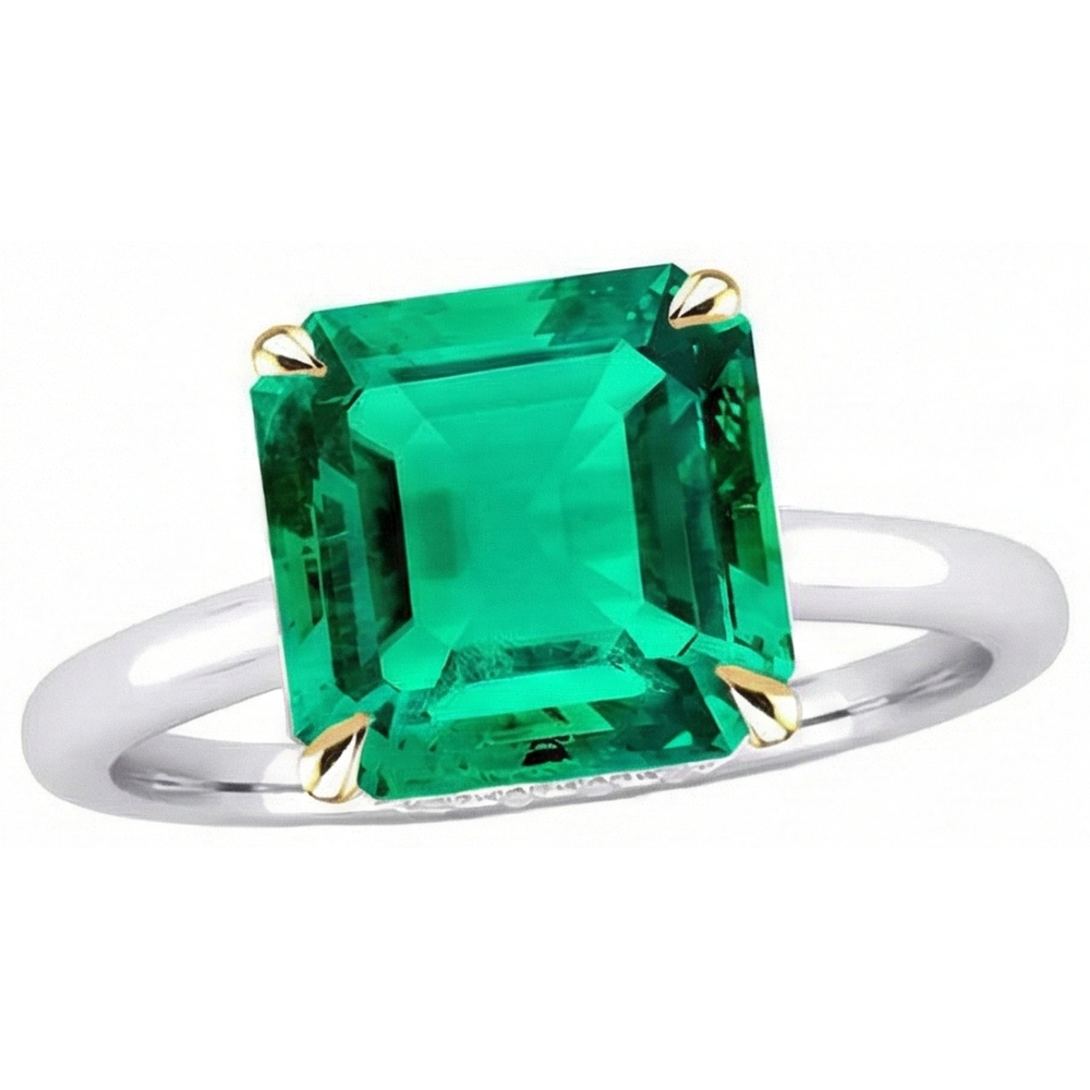 Smaragd Farbstein-Ring 5-Karat Zweifarbiges 14K Gold – Schrägansicht