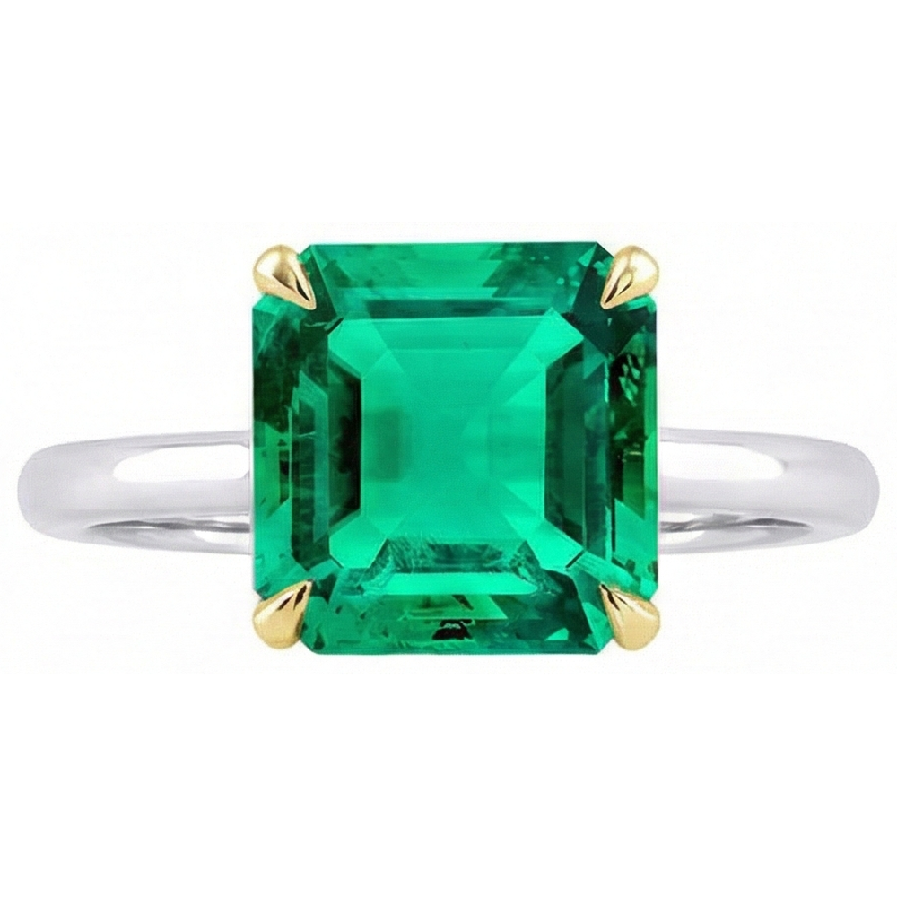 Smaragd Farbstein-Ring 5-Karat Zweifarbiges 14K Gold – Frontansicht