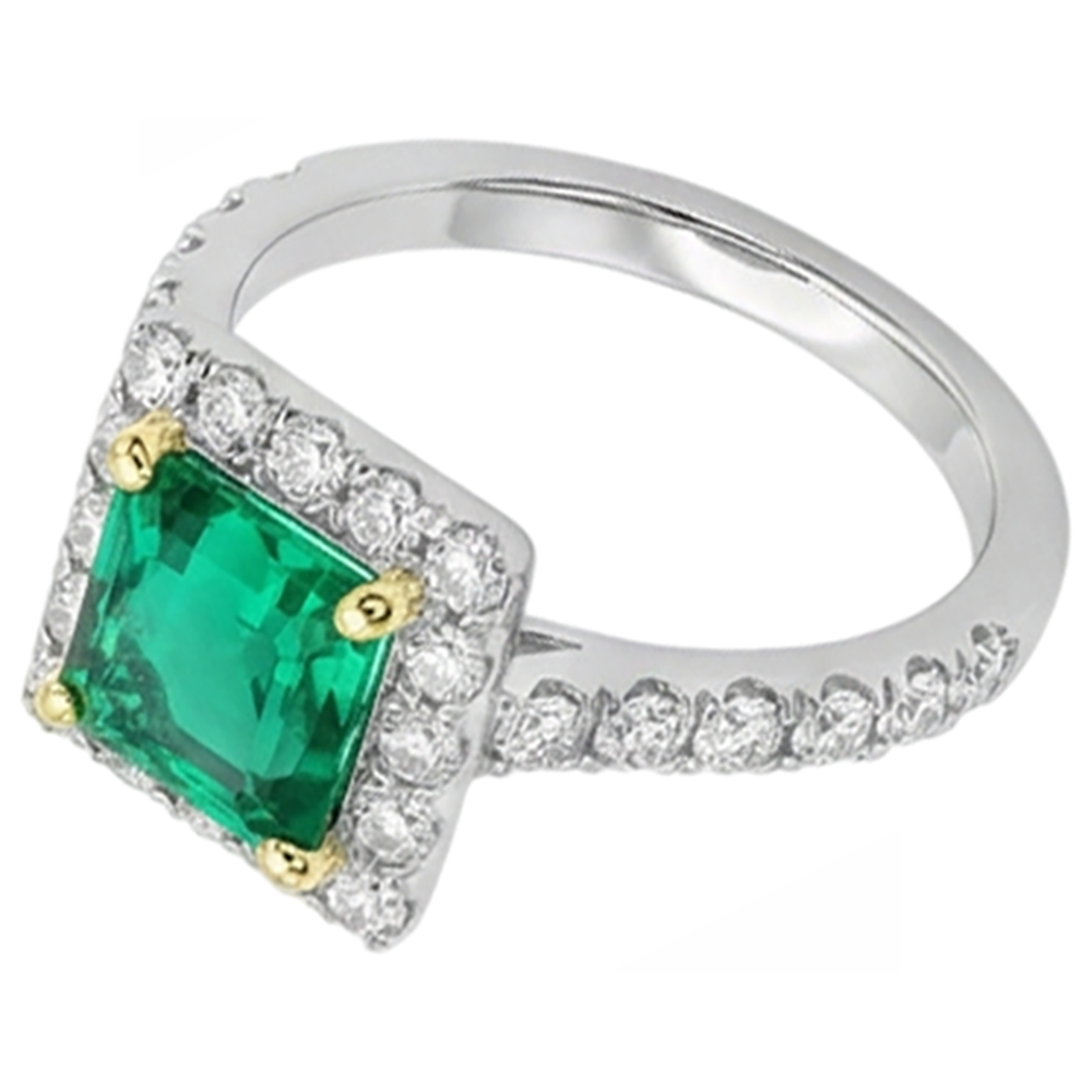Natürlicher Kolumbianischer Smaragd Schmuckstein-Ring 2,50 Karat Zweifarbiges 14K Gold – Frontansicht