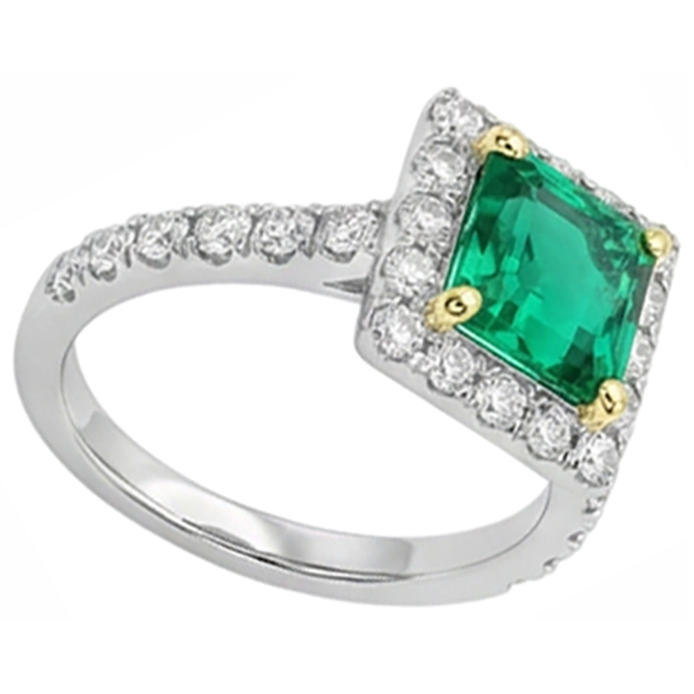 Schmuckstein-Ring Zweifarbiges 14K Gold mit Kolumbianischer Smaragd – Schrägansicht