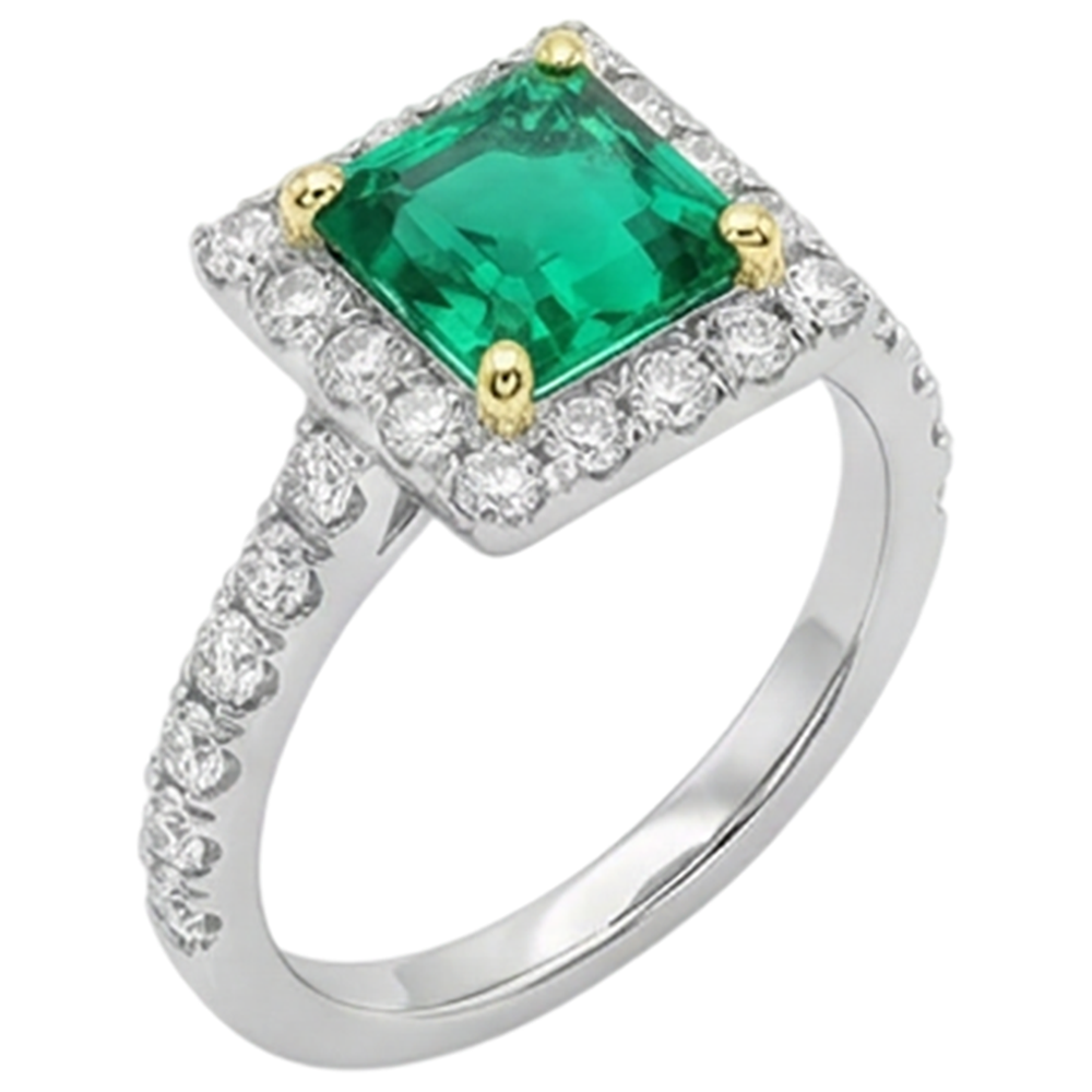 Schmuckstein-Ring Zweifarbiges 14K Gold mit Kolumbianischer Smaragd – Seitenansicht