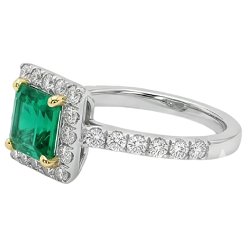 Schmuckstein-Ring Zweifarbiges 14K Gold mit Kolumbianischer Smaragd – Draufsicht