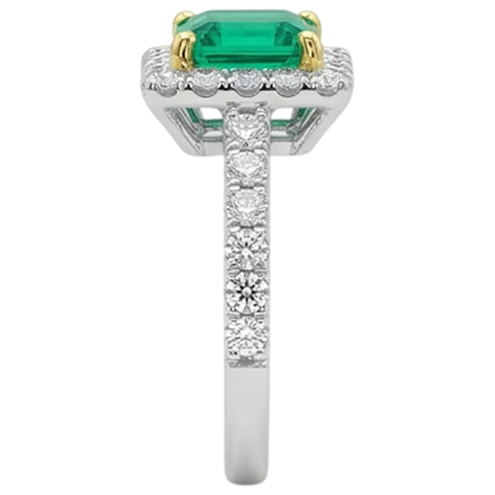 Kolumbianischer Smaragd Schmuckstein-Ring 2,50-Karat Zweifarbiges 14K Gold – Rückansicht