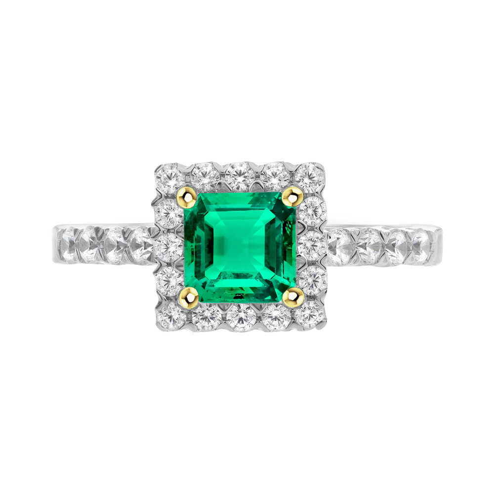 Kolumbianischer Smaragd Treppen-Schliff Schmuckstein-Ring in Zweifarbiges 14K Gold – Hauptansicht