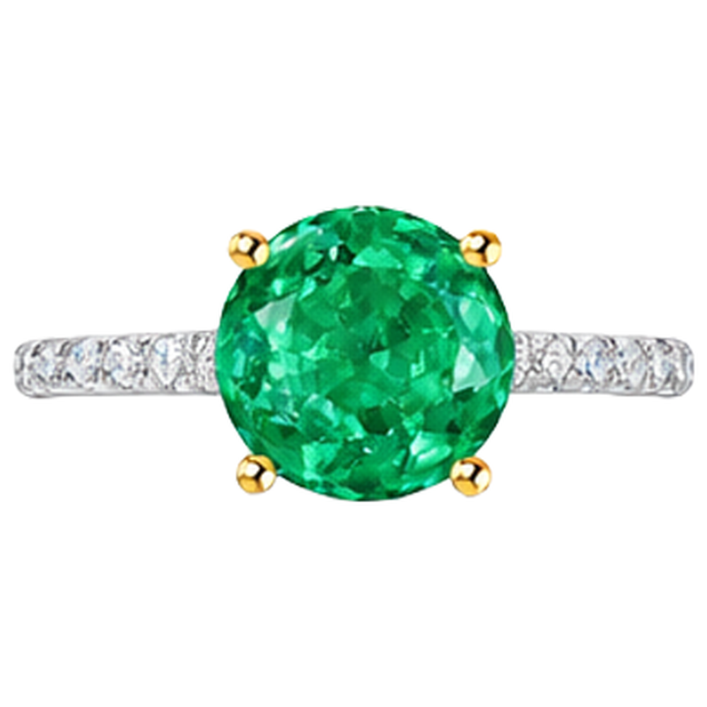 Naturreiner Kolumbianischer Smaragd Edelstein-Ring 3 Karat Zweifarbiges 14K Gold – Rückansicht