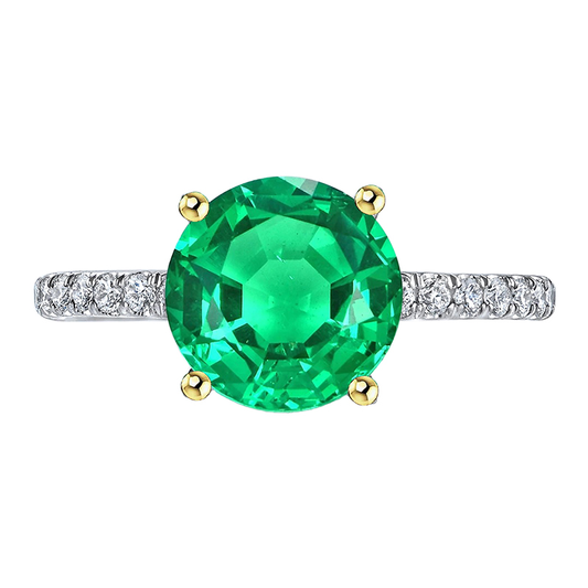 Kolumbianischer Smaragd Edelstein-Ring 3-Karat Zweifarbiges 14K Gold – Hauptansicht