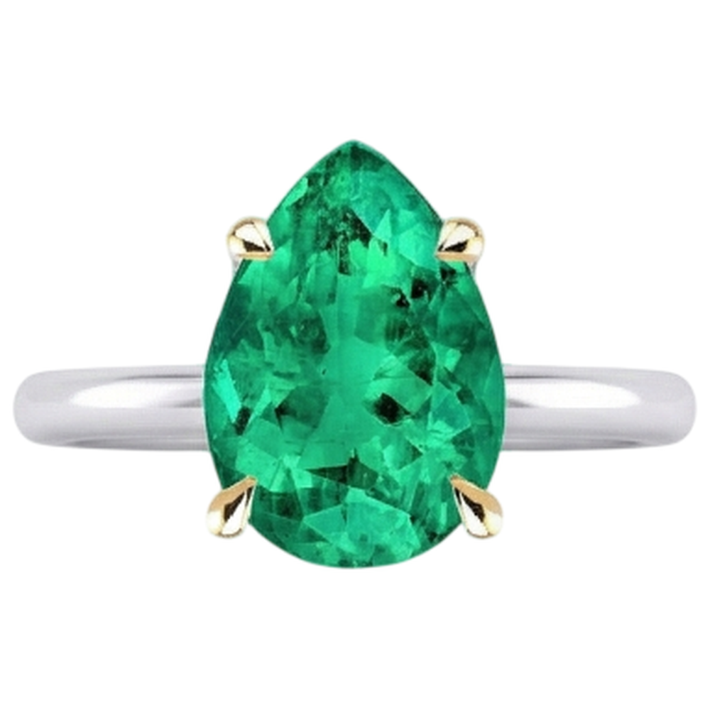 Authentischer Kolumbianischer Smaragd Farbstein-Ring 2 Karat 14 Karat Zweifarbig Gold – Profilansicht