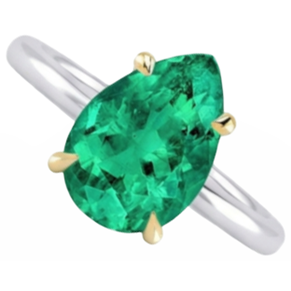 Kolumbianischer Smaragd Farbstein-Ring 2-Karat 14 Karat Zweifarbig Gold – Schrägansicht