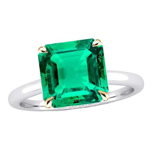 Smaragd Asscher-Schliff Farbstein-Ring in Zweifarbiges 14K Gold – Hauptansicht
