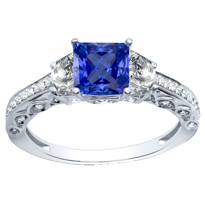 Edelstein-Ring 14K Weißgold mit Kornblumenblauer Saphir – Hauptansicht