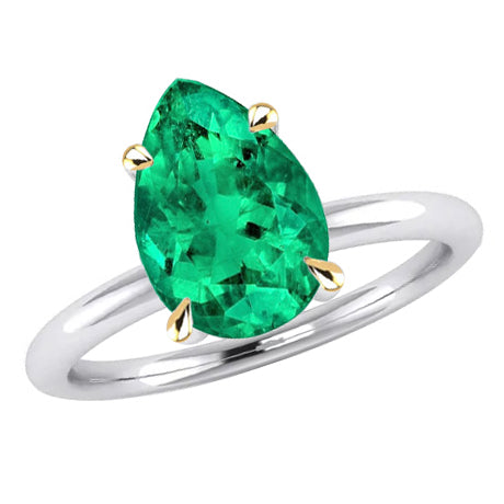 Kolumbianischer Smaragd Tropfen-Schliff Farbstein-Ring in 14 Karat Zweifarbig Gold – Hauptansicht