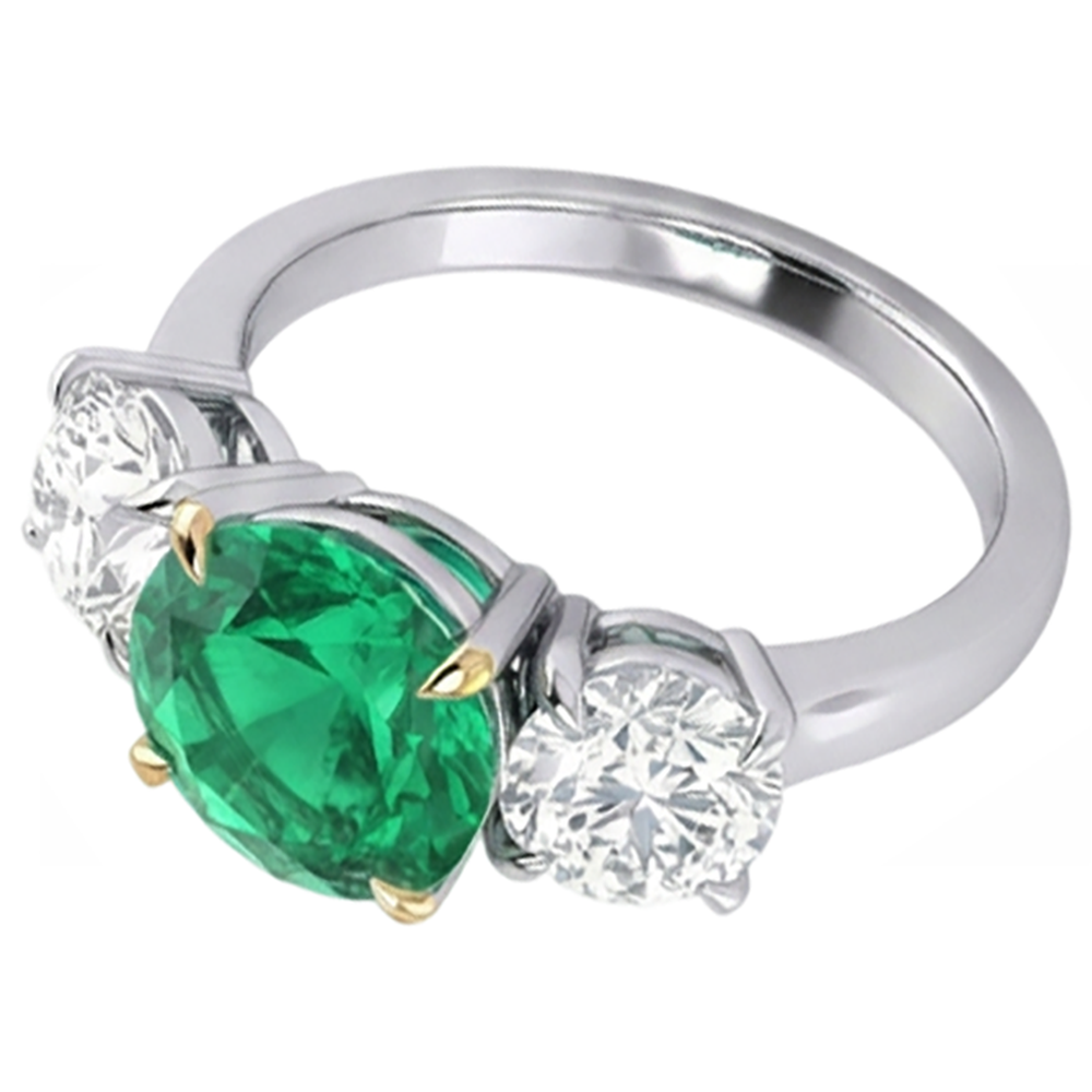 Farbstein-Ring 14 Karat Zweifarbig Gold mit Edler Smaragd – Schrägansicht