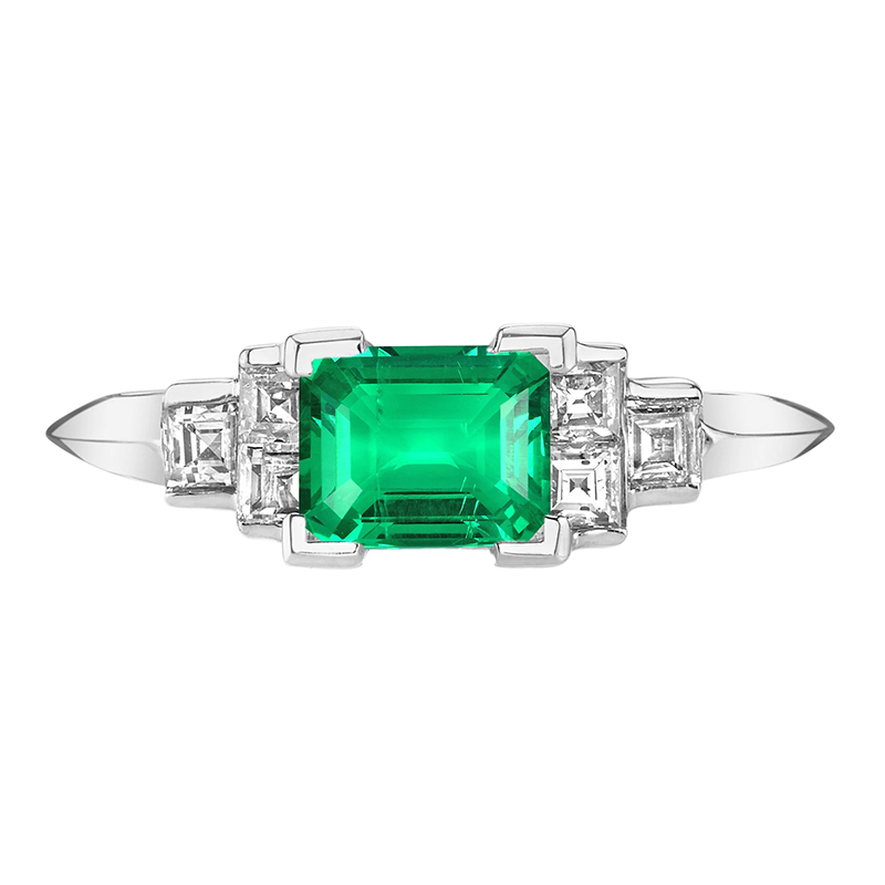 Kolumbianischer Smaragd Edelstein-Ring 1,50-Karat 14 Karat Weißgold – Hauptansicht