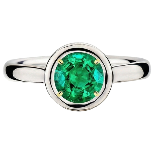 Authentischer Smaragd Edelstein-Ring 2 Karat 14 Karat Zweifarbig Gold – Frontansicht