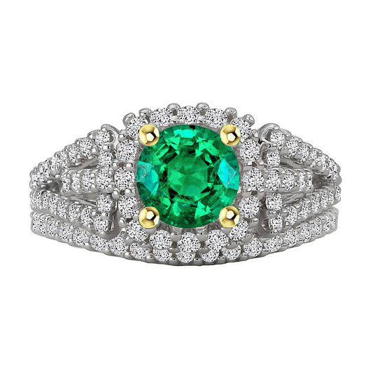 Smaragd Brillantschliff Edelstein-Ring in 14 Karat Zweifarbig Gold – Hauptansicht