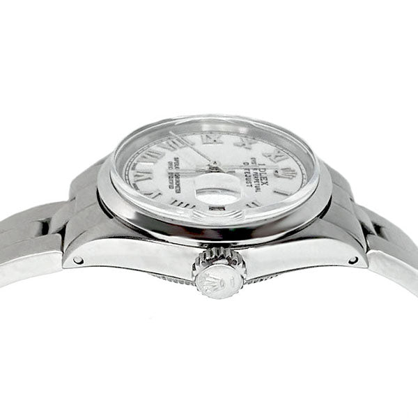 Glatte Lünette, weißes römisches Zifferblatt, Rolex Datejust Damenuhr Edelstahl Oyster