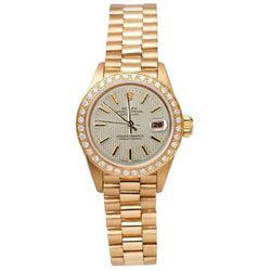 Gobelin-Zifferblatt, Nadelstreifen-Diamantlünette, Rolex-Präsidentenuhr Gelbgold