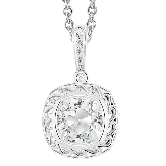 Gold 14K quadratischer Echt Diamant-Anhänger, Kissen, alte Schliff-Lünette, 6 Karat