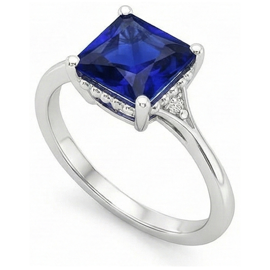 Gold 3 Stein Aus der Erde Abgebauter Natürlicher Diamant & Blauer Saphir Ring Split Shank 5,25 Karat