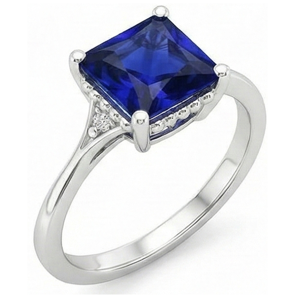 Gold 3 Stein Aus der Erde Abgebauter Natürlicher Diamant & Blauer Saphir Ring Split Shank 5,25 Karat