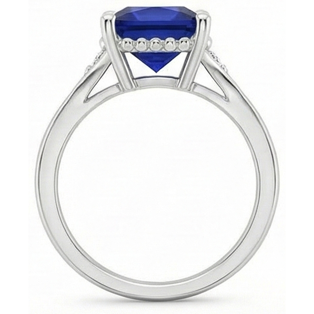 Gold 3 Stein Aus der Erde Abgebauter Natürlicher Diamant & Blauer Saphir Ring Split Shank 5,25 Karat