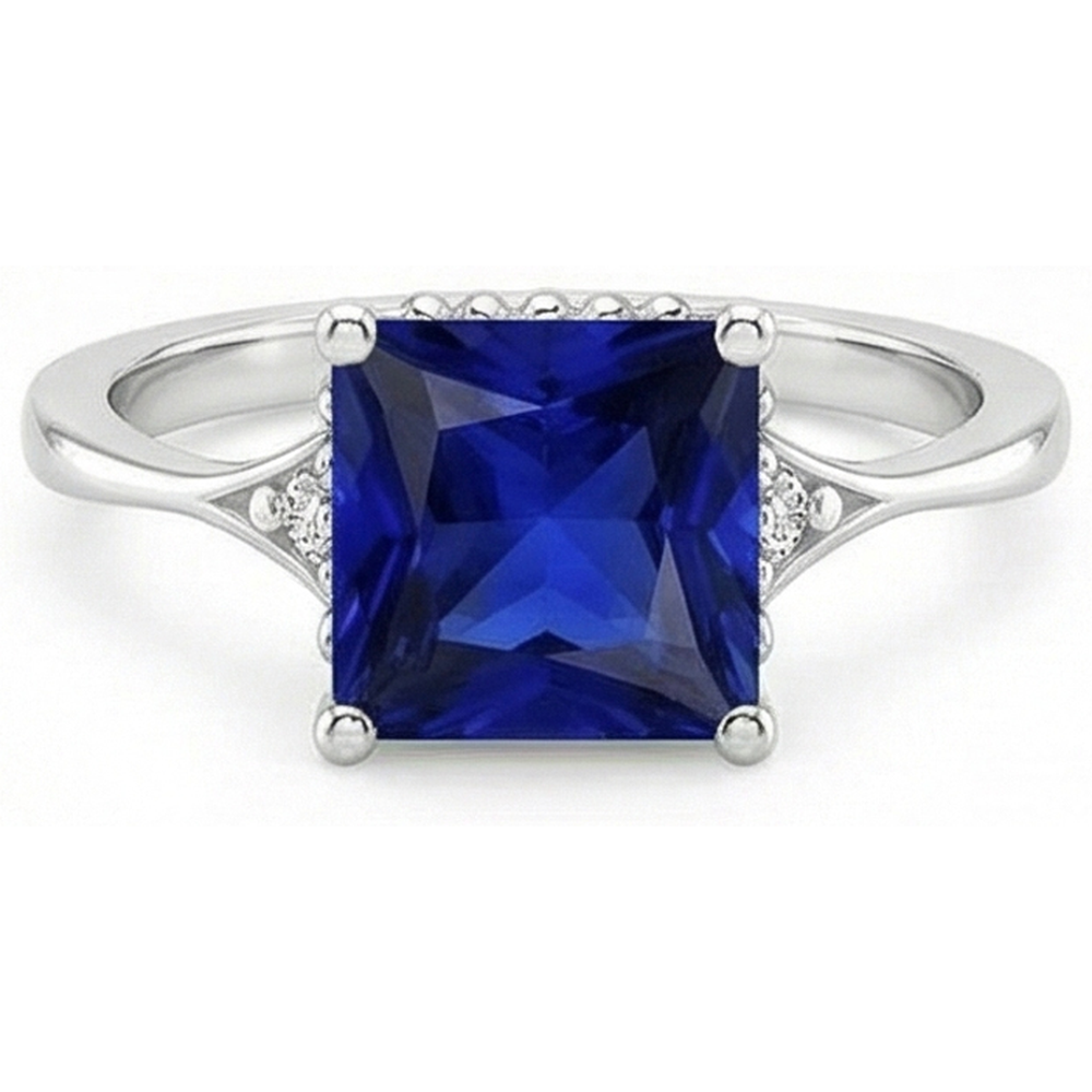 Gold 3 Stein Aus der Erde Abgebauter Natürlicher Diamant & Blauer Saphir Ring Split Shank 5,25 Karat