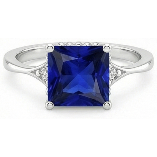 Gold 3 Stein Aus der Erde Abgebauter Natürlicher Diamant & Blauer Saphir Ring Split Shank 5,25 Karat