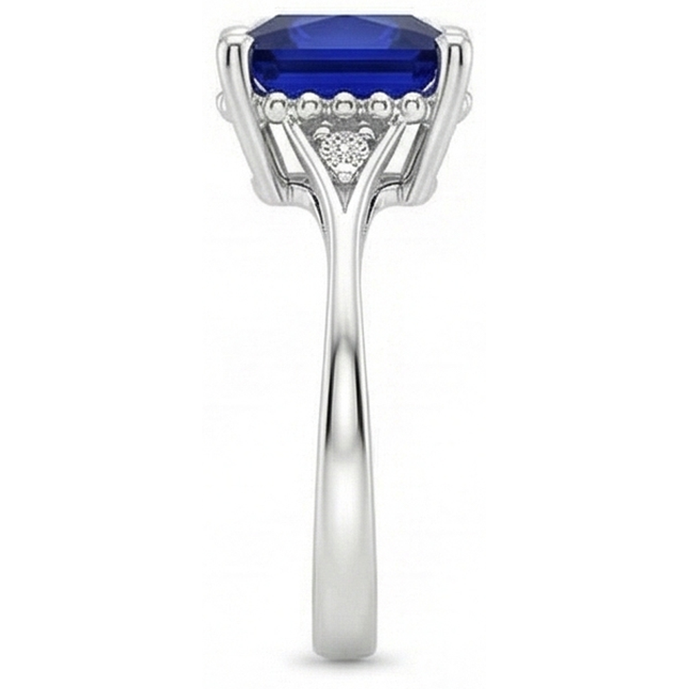 Gold 3 Stein Aus der Erde Abgebauter Natürlicher Diamant & Blauer Saphir Ring Split Shank 5,25 Karat