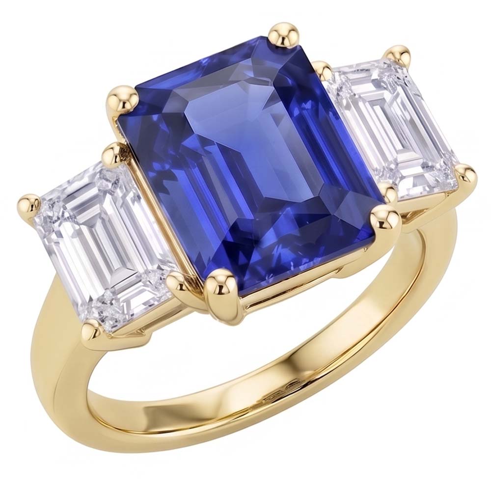 Gold 3 Steine Blauer Saphir Smaragd Natürlicher Diamant ( nicht im Labor gezüchtet ) Ring 3,50 Karat