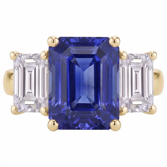 Gold 3 Steine Blauer Saphir Smaragd Natürlicher Diamant ( nicht im Labor gezüchtet ) Ring 3,50 Karat