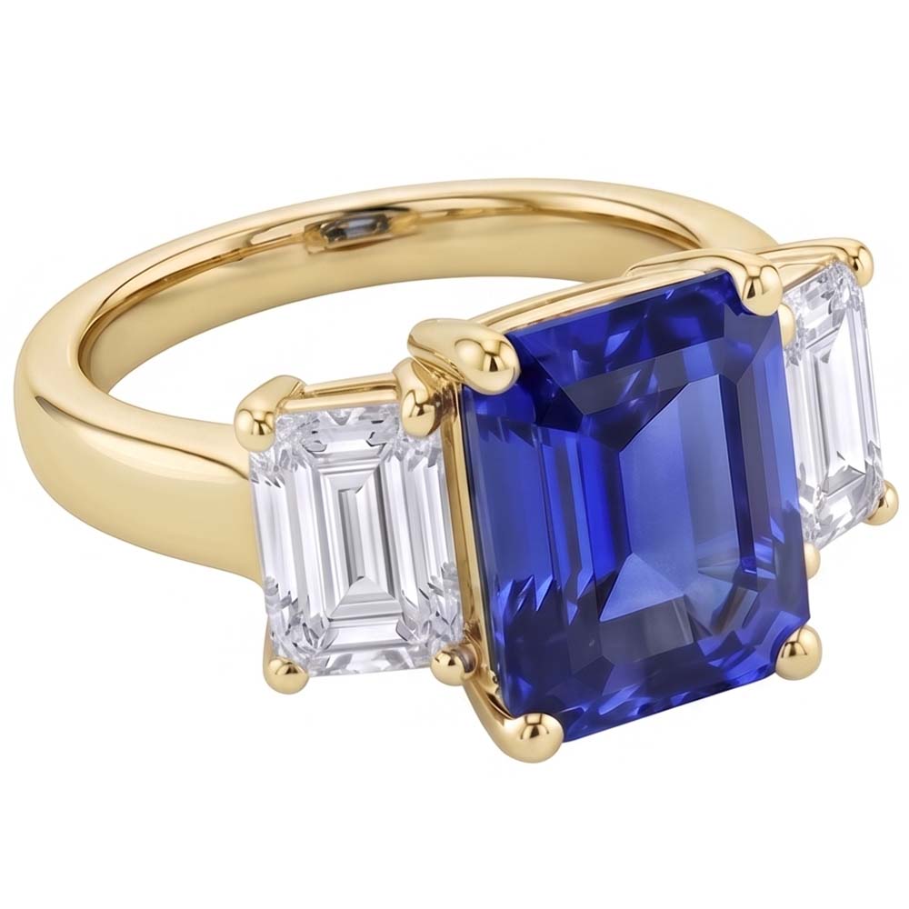 Gold 3 Steine Blauer Saphir Smaragd Natürlicher Diamant ( nicht im Labor gezüchtet ) Ring 3,50 Karat