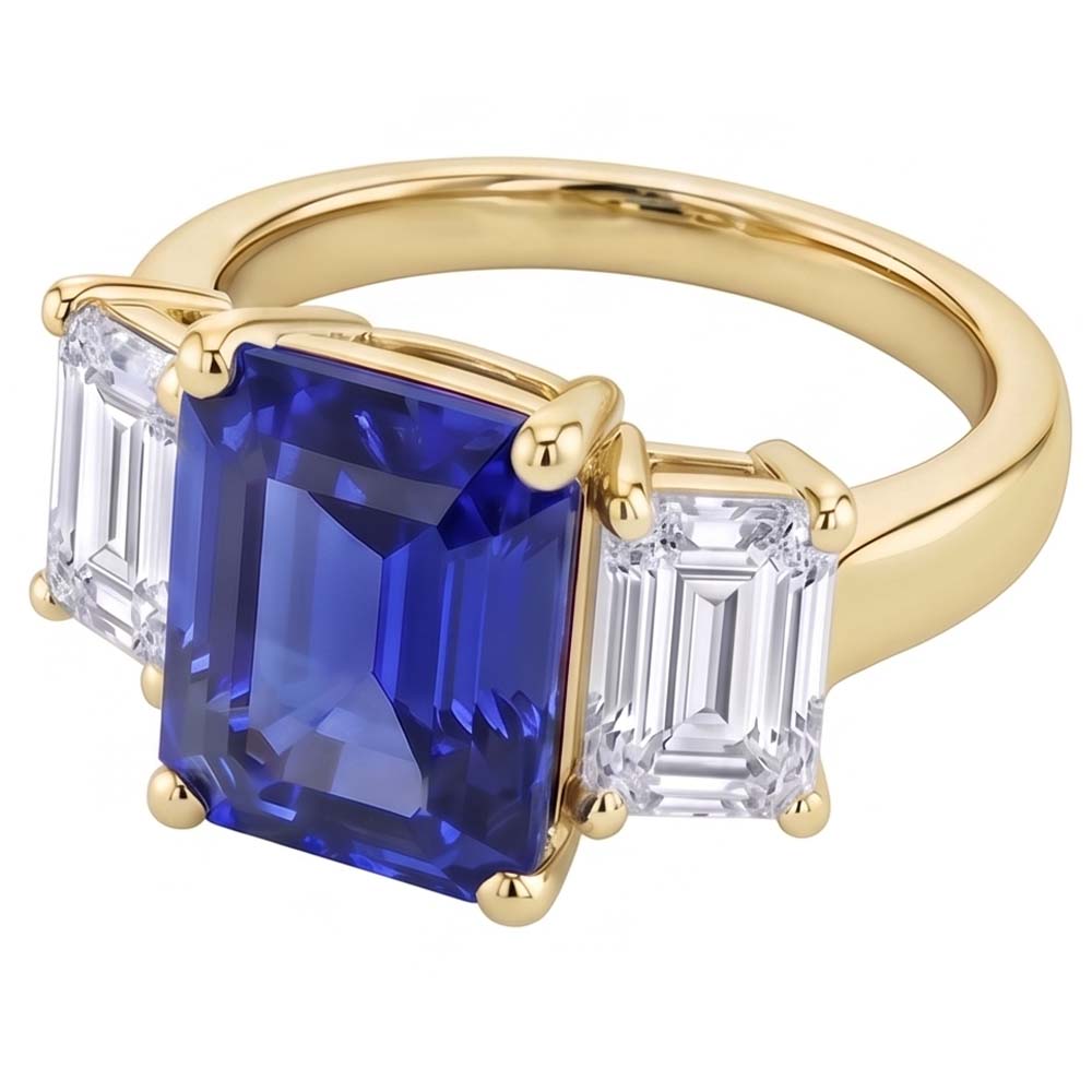 Gold 3 Steine Blauer Saphir Smaragd Natürlicher Diamant ( nicht im Labor gezüchtet ) Ring 3,50 Karat