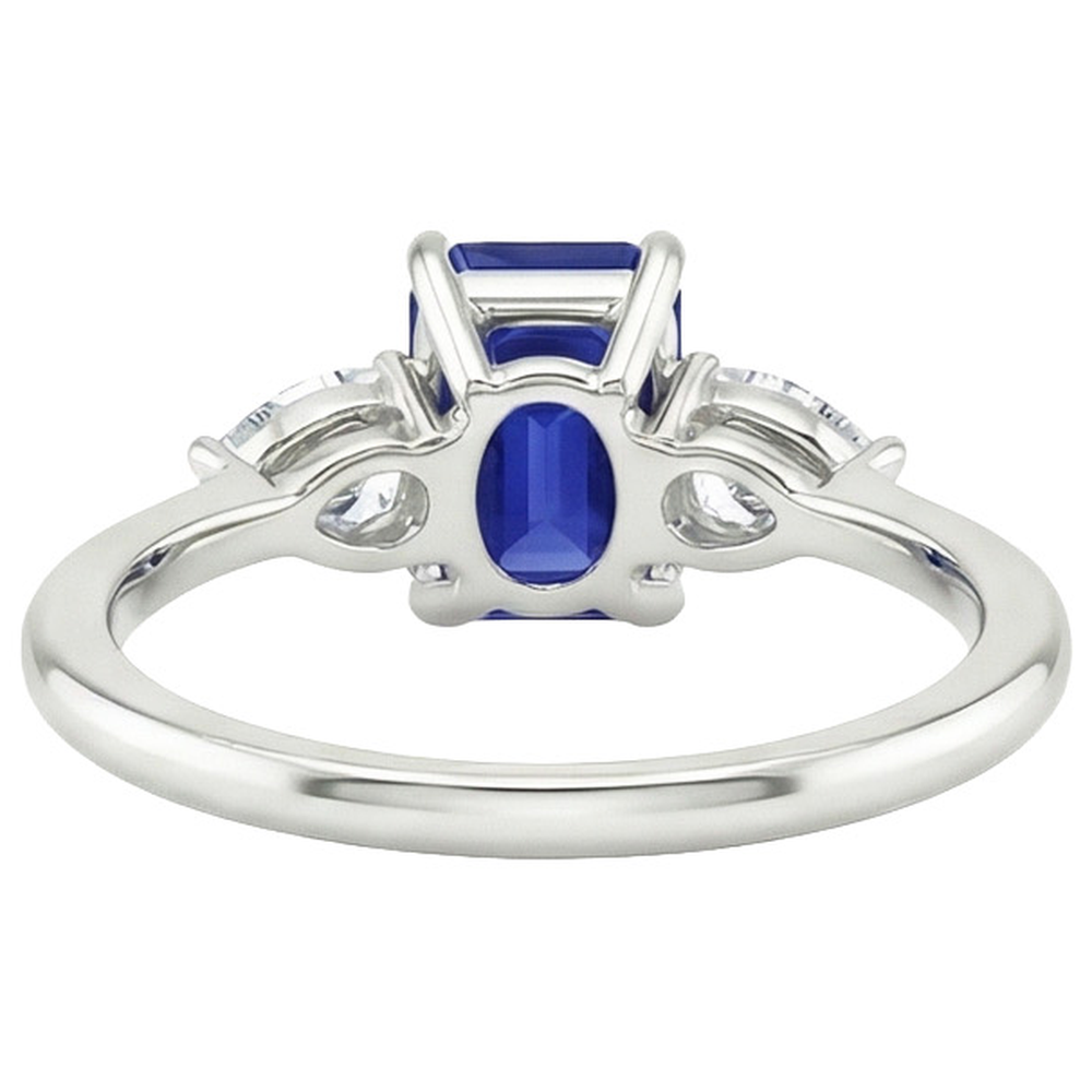 Gold 3 Steine Ring Smaragdschliff blauer Saphir & Birnendiamant 3,50 Karat