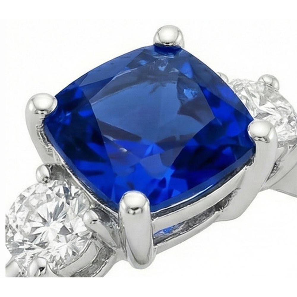 Gold 3 Steine Stil Ringkissen Blauer Saphir Mit Akzenten 2,75 Karat