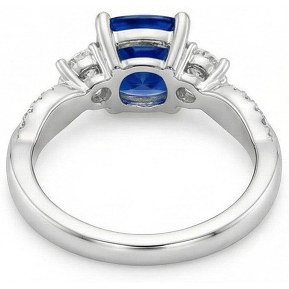 Gold 3 Steine Stil Ringkissen Blauer Saphir Mit Akzenten 2,75 Karat