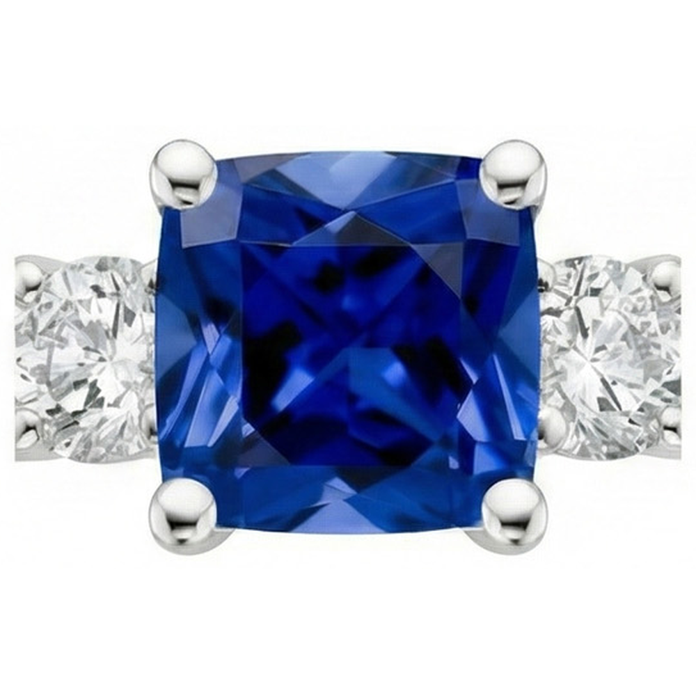 Gold 3 Steine Stil Ringkissen Blauer Saphir Mit Akzenten 2,75 Karat